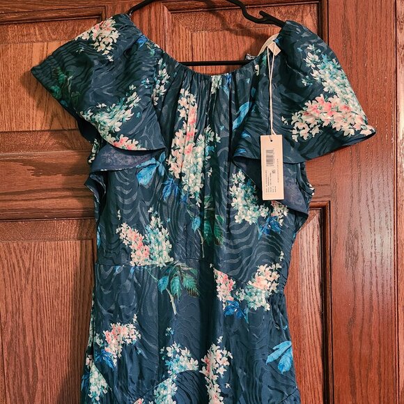 Rebecca Taylor Hydrangea Floral Short Dress in Teal Combo - Picture 1 of 2